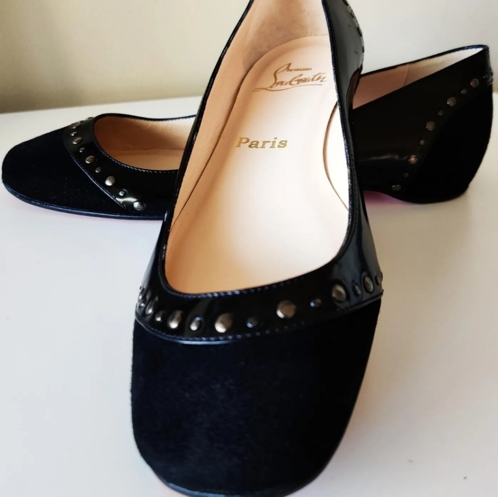 Christian Louboutin Black Studded Leather Flats